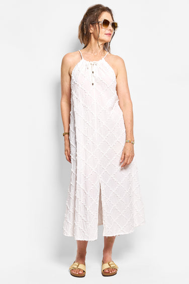 string cotton cross-embroidered dress