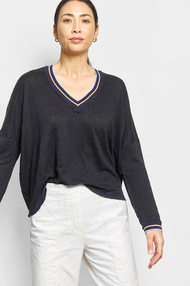 vee long sleeve linen top