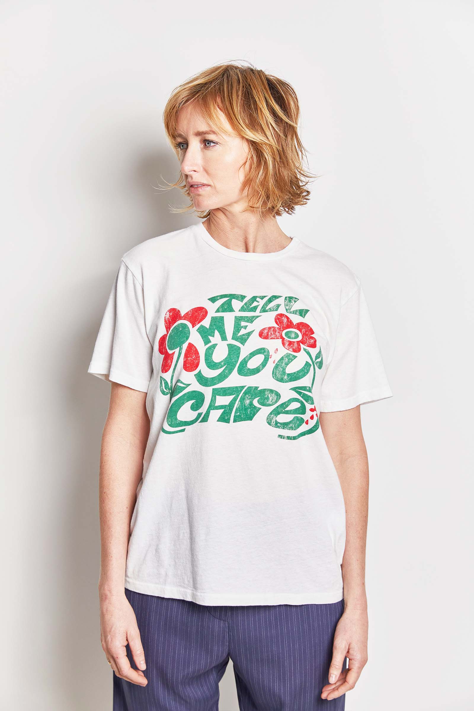 mother denim tell me you care graphic t-shirt.