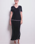 velly silk viscose velvet fringe short sleeve bias top.